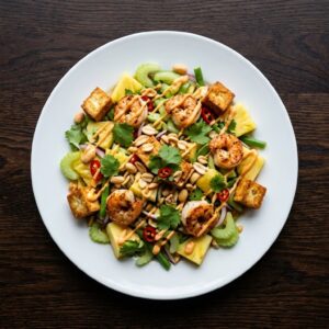 Thai Ananassalat mit Crevetten und Tofu